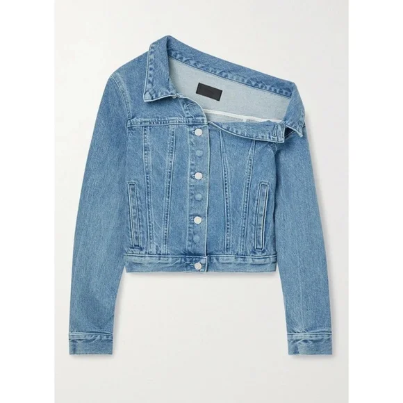 NEW RtA Rebecca One Shoulder Denim Jacket Natural Blue XS
